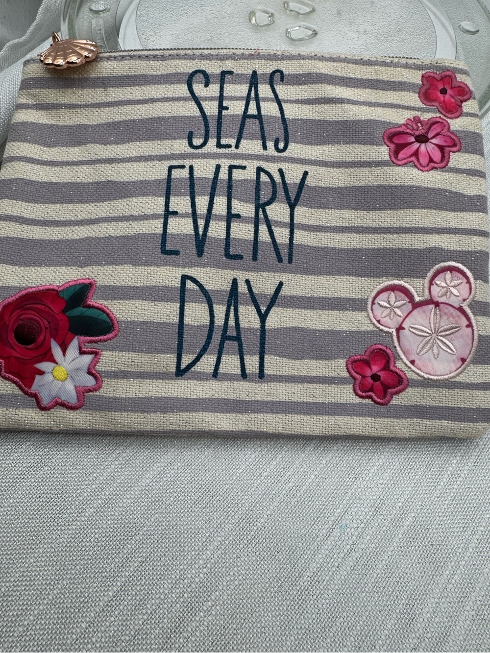 Disney Cruise Line "Seas Every Day" Wet Dry Bag embroidered Minnie head flowers